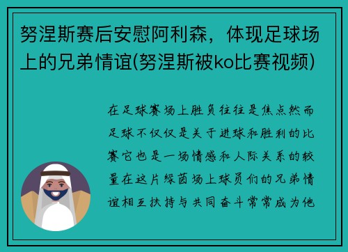 努涅斯赛后安慰阿利森，体现足球场上的兄弟情谊(努涅斯被ko比赛视频)